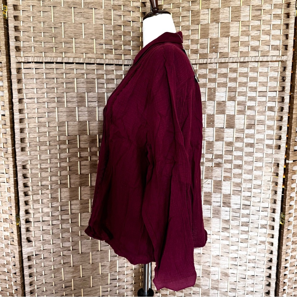 NWT merlot cotton LIV Los Angeles pinktuck blouse 1X - Picture 8 of 14